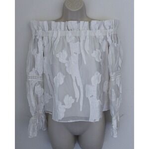 ALEXIS Top Small White Off The Shoulder Floral Texutured Long Sleeve Blouse